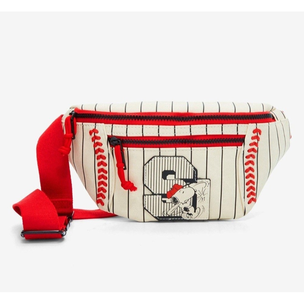 NEW! Peanuts Snoopy Baseball‎ Striped Canvas Sporty Fanny Belt Bag